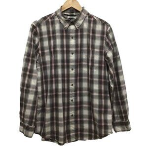 CHAPS men plaid button down shirt 100% lightweight cotton white grey red medium